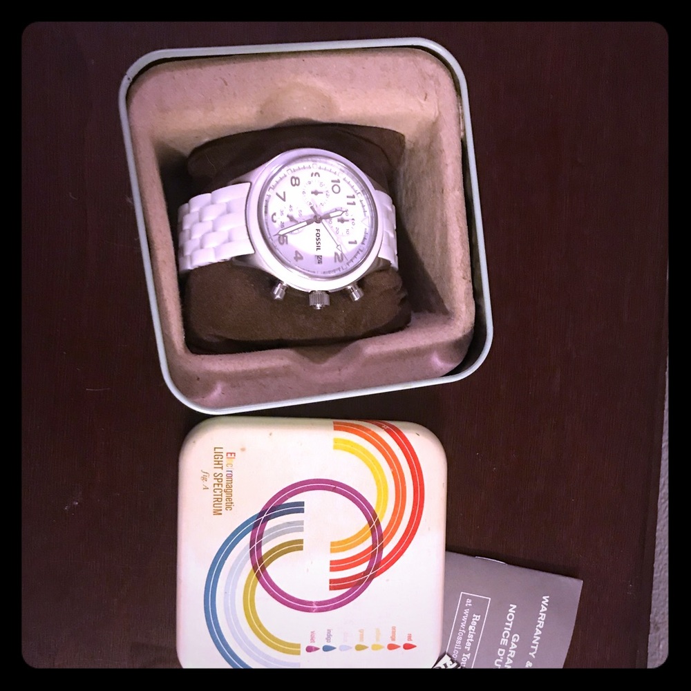 Ceramic white fossil watch